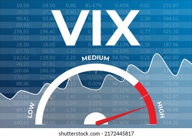 Volatility index VIX graph on blue finance background with numbers, indicator, text