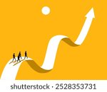 Volatility, Obstacles, Path to success, Business team walking on the arrow of growth
