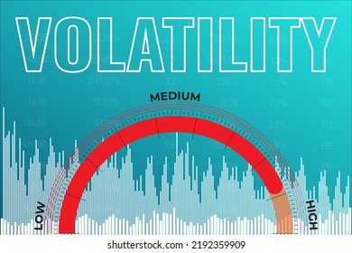 Volatility VIX index graph on blue finance background with indicator