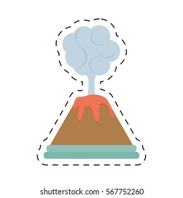 volcan eruption lava mountain cloud cut line vector illustration eps 10