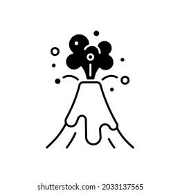 Volcanic activity black linear icon. Volcanic eruptions are major source of natural air pollution problem. Outline symbol on white space. Vector isolated illustration