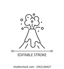 Volcanic activity linear icon. Volcanic eruptions are major source of natural pollution problem. Thin line customizable illustration. Contour symbol. Vector isolated outline drawing. Editable stroke