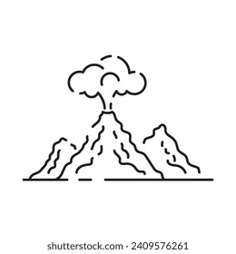 Volcanic activity linear icon. Volcanic eruptions are major source of natural pollution problem. Natural disaster illustration. Contour symbol. Vector isolated outline