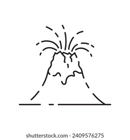 Volcanic activity linear icon. Volcanic eruptions are major source of natural pollution problem. Natural disaster illustration. Contour symbol. Vector isolated outline