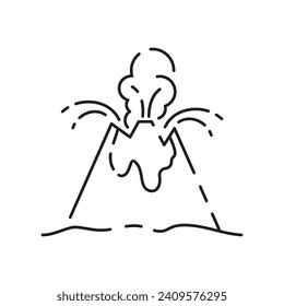 Volcanic activity linear icon. Volcanic eruptions are major source of natural pollution problem. Natural disaster illustration. Contour symbol. Vector isolated outline