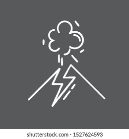 Volcanic eruption chalk icon. Geothermal power. Active volcano explosion. Geological disaster. Seismically hazardous area. Smoke and ash emission from mountain. Isolated vector chalkboard illustration