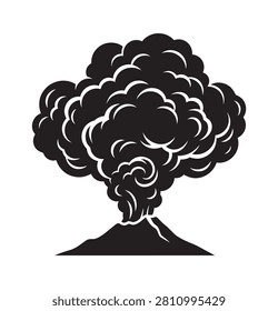 Volcanic eruption with clouds of ash and smoke vector icon