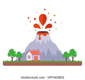 volcanic eruption dangerously close to home. flat vector illustration.