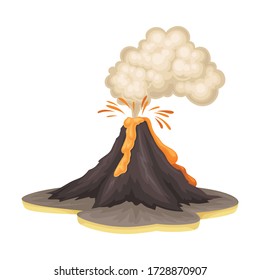 Volcanic Eruption with Flowing Lava as Natural Cataclysm Vector Illustration