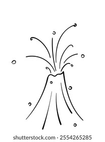 Volcanic eruption hand drawn illustration, Vector simple sketch of an active stratovolcano