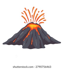 Volcanic eruption illustration with dramatic flowing hot lava and powerful energy