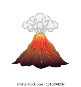 Volcanic eruption with lava and smoke vector illustration