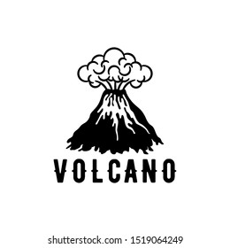 Volcanic eruption with lava and smoke vector illustration in black and white color.