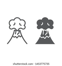 Volcanic eruption line and glyph icon, disaster and explosion, volcano erupting sign, vector graphics, a linear pattern on a white background, eps 10.