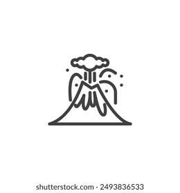 Vulkanausbruchslinien-Symbol. Lineares Stilzeichen für mobiles Konzept und Webdesign. Vulkan Umriss Vektorgrafik Symbol. Geologie-Symbol, Logo-Illustration. Vektorgrafik-Grafiken