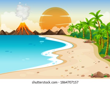 Volcanic eruption outdoor scene background illustration