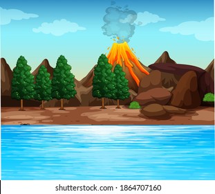 Volcanic eruption outdoor scene background illustration