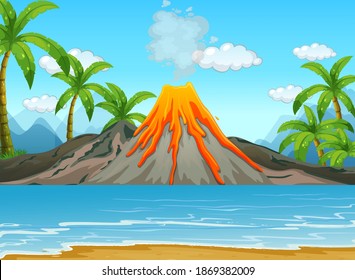 Volcanic eruption outdoor scene background illustration