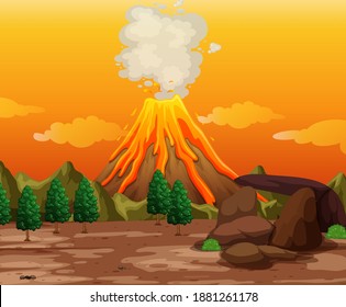 Volcanic eruption outdoor scene background illustration