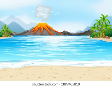 Volcanic eruption outdoor scene background illustration