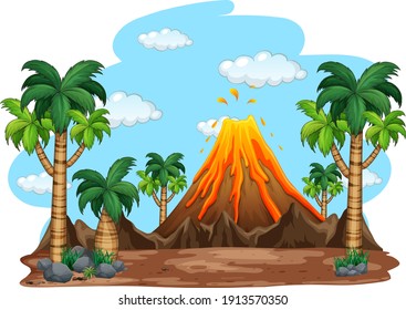 Volcanic eruption outdoor scene background illustration