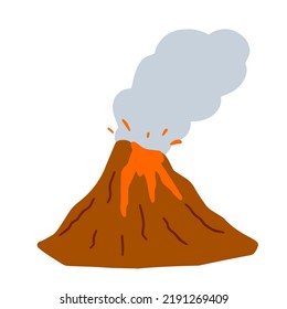 Volcanic eruption. Red hot lava and geological activity. Natural disaster. Destruction of the mountain.