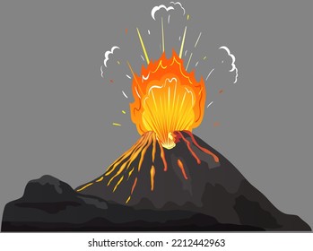 Volcanic Eruption Stages Set. Steaming Volcano, Hot Burning Magma Approach, Splash And Spreading Of Lava. Vulcanology, Geology, Study Of Seismic Activity Concept. Erupting Rock Pinnacle Volcano