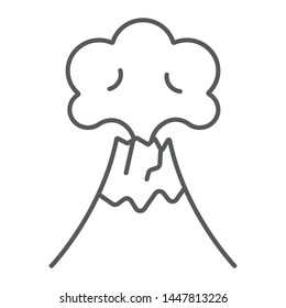Volcanic eruption thin line icon, disaster and explosion, volcano erupting sign, vector graphics, a linear pattern on a white background, eps 10.