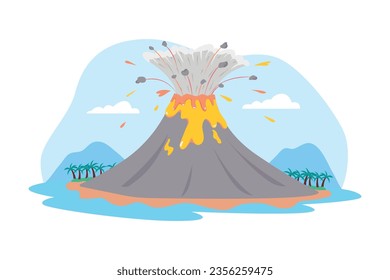 Volcanic eruption vector illustration. Natural disaster vector illustration.