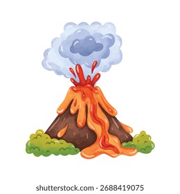 Ilustração do vetor da erupção vulcânica, clip-art do vulcão, vulcão da clip-art, imagem do vetor da erupção do vulcão, estilo da pintura da aquarela, isolado no fundo branco