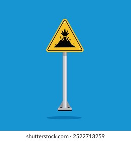 volcanic eruption warning sign on yellow triangle board. Suitable for posters and web icons