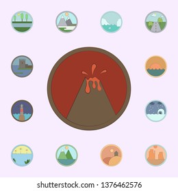 Volcanic mountain colored in circle icon. landscapes icons universal set for web and mobile