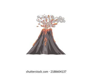 Montaña volcánica en la ilustración vectorial de la erupción, aislada en blanco.