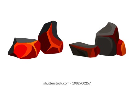 Volcanic Rock as Formed Lava with Rough and Solid Stones Vector Set