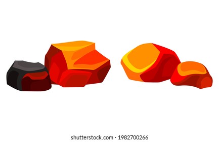 Volcanic Rock as Formed Lava with Rough and Solid Stones Vector Set