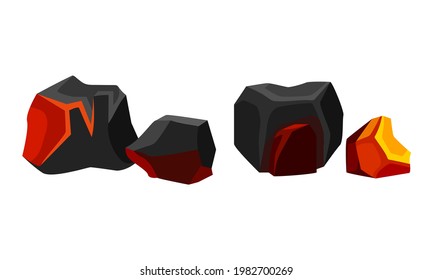 Volcanic Rock as Formed Lava with Rough and Solid Stones Vector Set