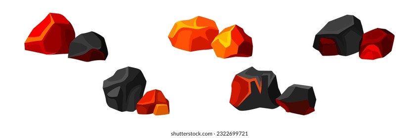 Volcanic Rock as Formed Lava with Rough and Solid Stones Vector Set