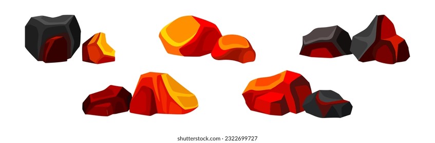 Volcanic Rock as Formed Lava with Rough and Solid Stones Vector Set