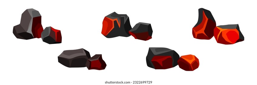 Volcanic Rock as Formed Lava with Rough and Solid Stones Vector Set