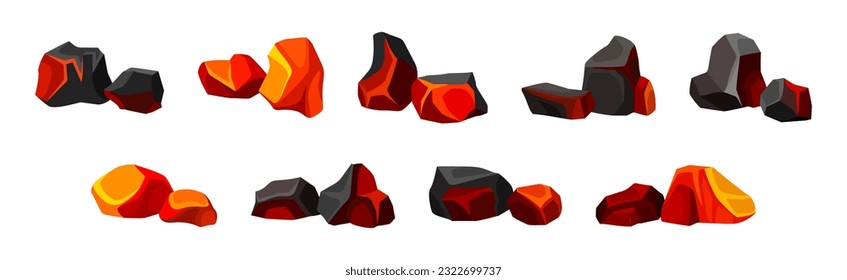 Volcanic Rock as Formed Lava with Rough and Solid Stones Vector Set