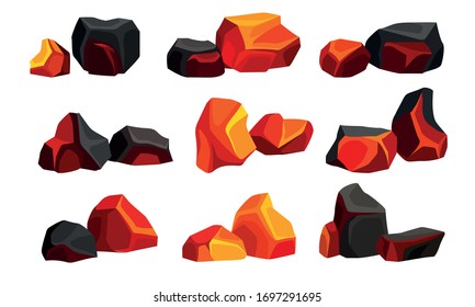 Volcanic Stones or Cobbles of Different Shapes Vector Set