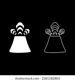 Volcano activity with smoke eruption concept natural pollution cloud problem disaster volcanic mountain landscape erupt dust earthquake catastrophe set icon white color vector illustration image 