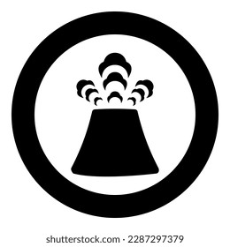 Volcano activity with smoke eruption concept natural pollution cloud problem disaster volcanic mountain landscape erupt dust earthquake catastrophe icon in circle round black color vector 