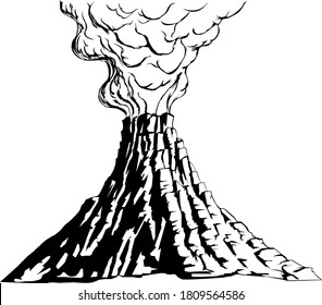 
volcano black and white vector illustration