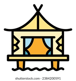 Volcano bungalow icon outline vector. Sea villa. Cabin resort color flat