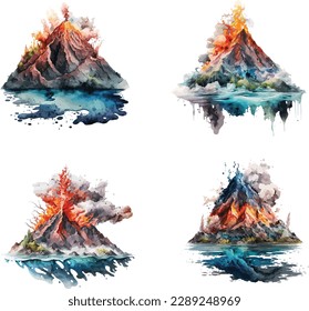 Volcano clipart, isolated vector illustration.