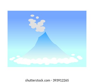 Volcano with clouds and fog