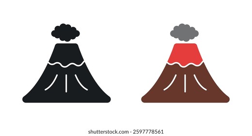 Volcano colored icon set. Stock Vector