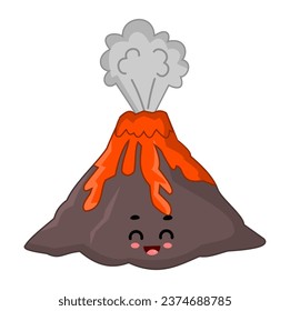 Volcano with cute smiling face vector illustration isolated on white background