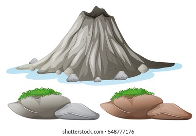 Volcano and different shades of rocks illustration